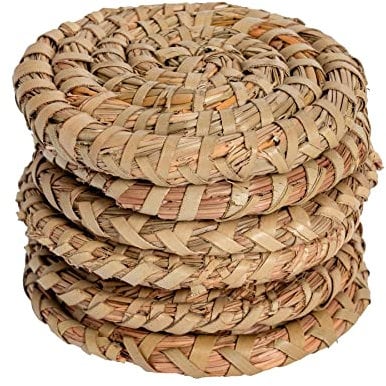 Argon Tableware Round Coasters - 10cm - Pack of 6 - Woven Palm Leaf Bar Drink Mat Table Protector Coasters for Kitchen, Home, Bar, Restaurant, Weddings, Events