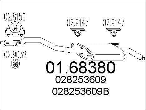 MTS 01.68380 Endschalldämpfer Kompatibel mit VW Transporter T4 Bus 70B, 70C, 7DB, 7DK, 70J, 70K, 7DC, 7DJ 044253609AD 044253609K 044253609M