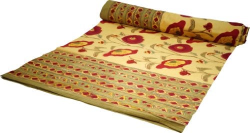 GURU SHOP Blockdruck Tagesdecke, Bett & Sofaüberwurf, Handgearbeiteter Wandbehang, Wandtuch - Design 18, Baumwolle, Size:Double 225x275 cm