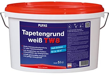 Pufas 12902000 TW8 Tapetengrund Tapetengrundierung, weiß, 5 Liter