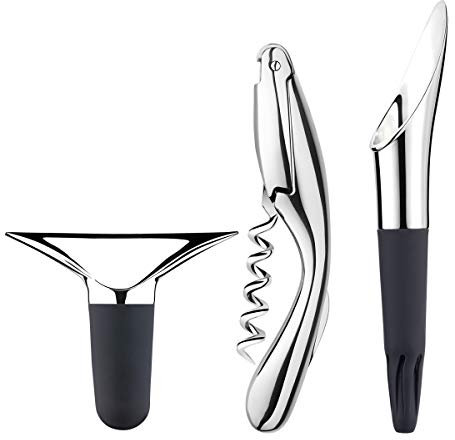 Georg Jensen GJ 083783 Wein Set, Korkenzieher, Winestopper und Winepourer, 3 Stück, Edelstahl, stainless steel, 12,5 x 21,3 x 5,5 cm