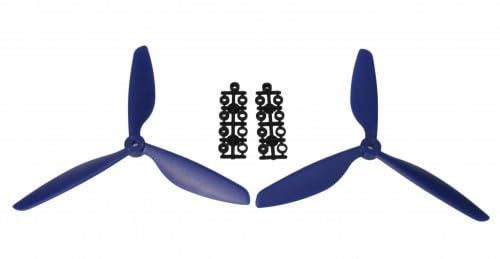 EMAX 1 Paar 9 x 4,5 Dreiblatt Propeller (1x CW, 1x CCW) versch. Farben + 9er Adapter Farbe Blau
