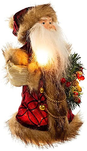 Kurt Adler 10-Light Burgundy and Brown Santa Treetop, 10-Inch