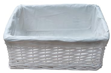 Arpan Medium White Wicker Hamper Storage Basket With White Cloth Lining