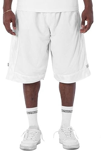 Pro Club Herren Basketball-Shorts aus schwerem Netzstoff - Wei� - 5X-Groß