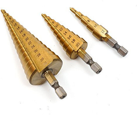 3 St¨¹ck Sch_lbohrersatz Kegelbohrer Sch_lbohrer Konusbohrer HSS TiN Profi Stufenbohrer Set (4-12 / 4-20 / 4-32.)