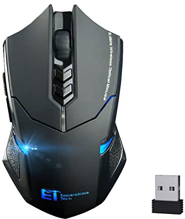 UrChoiceLtd 2022 ET TECH X-08 Neuer USB 7 Tasten Kabellos Professional Spiel Optisch Maus Mäuse 800/1200/1600/2000/2400 DPI Einstellbar für PC Laptop Desktop Notizbuch - Schwarz (Schwarz)