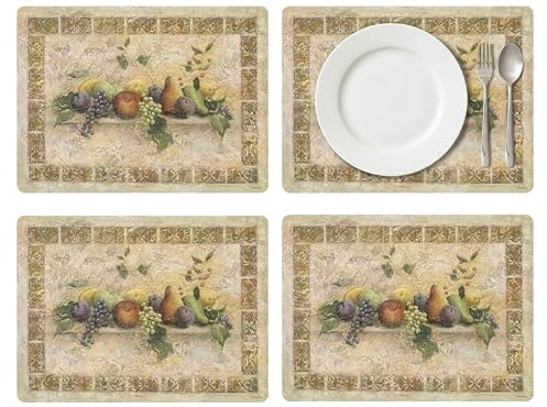 Pimpernel Platzsets aus der Toskanischen Paletten-Kollektion, hitzebeständige Matten, Unterseite aus Kork, hartes Tischset für Esstisch, Maße: 40 x 29,7 cm