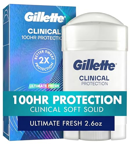 Gillette Clinical Antiperspirant and Deodorant for Men, 72hr Sweat & Odor Protection, Long Lasting Freshness, Anti-White Mark Technology, Gentle on Skin, Soft Solid, Ultimate Fresh Scent, 2.6 oz