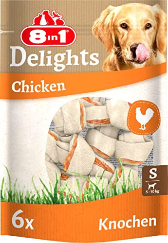 8in1 Delights Chicken Knochen S - gesunder Kauknochen für kleine Hunde, hochwertiges Hähnchenfleisch eingewickelt in Rinderhaut, 6 Stück