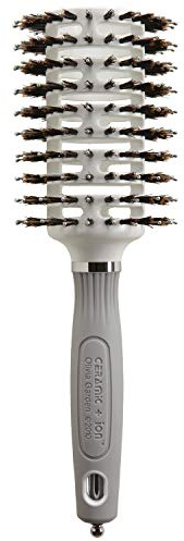 Olivia Garden Ceramic + Ion Turbo Vent Combo Hair Brush - Not Electrical - Ionic and 100% Boar Bristles - Professional Round Blowout Brush for Normal to Thick Hair