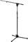 MONACOR MS-92/SW Mikrofon-Bodenstativ, Mikrofonständer in hochwertiger Ausführung mit längenverstellbarem, schwenkbarem Ausleger und trittschallgedämpften Klappfüßen, Gewinde 9 mm (3/8), in Schwarz