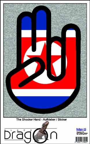 INDIGOS UG The Shocker Hand - Aufkleber/AUTOAUFKLEBER - Decal Sticker 15cm außenklebend - schwarzer Umriss mit Fahne/Flagge - North Korea-Nordkorea