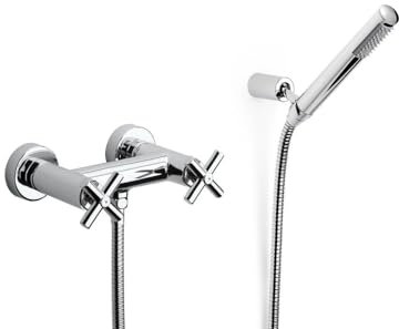 Roca Loft - grifo bimando exterior ducha con ducha de mano, flexible de 1,50 m. y soporte articulado . Griferías hidrosanitarias con montura cerámica. Ref. A5A0943C00