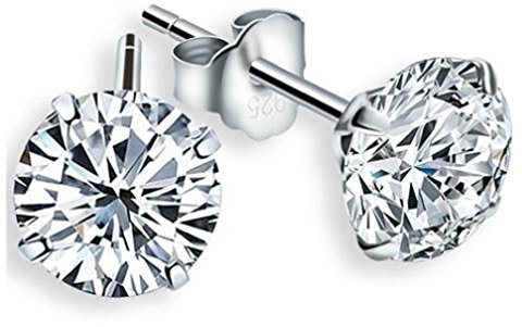 Crystalline Azuria Femme Clous Boucles d'Oreilles Argent 925 avec Cristaux Blancs 6 mm