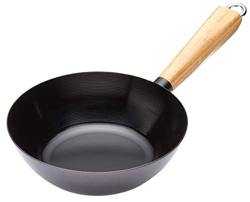 Kitchen Craft Pure Oriental Wok avec poignée en bois Anti-adhésif Acier carbone 20 cm