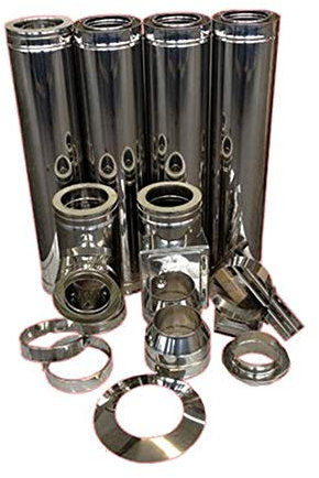 Edelstahl Schornstein Set 130mm Laenge ca. 6,635m zur Bodenmontage 100-250mm Wandabstand verstellbar