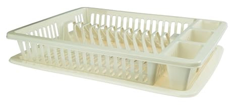 GALICJA Molly Escurreplatos Organizador – Escurreplatos de plástico – Tres Compartimentos adicionales – Platos Cubiertos Escurridor Crema 46 x 37 x 8,5 cm