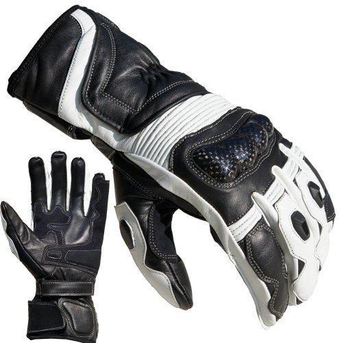 PROANTI Motorradhandschuhe Racing Leder Motorrad Handschuhe (Gr. M-XL, Weiß)- XXL