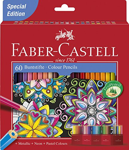 Faber-Castell 111260 Buntstifte Castle, 60 hexagonale Farbstifte im Kartonetui (3er Pack)