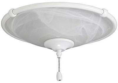 kathy ireland HOME Feather Swirl Glass LED Light Kit for Ceiling Fans | Damp Rated Shade Attachment with 3 Candelabra Bulbs, Pull Chain, and Finial, Appliance White