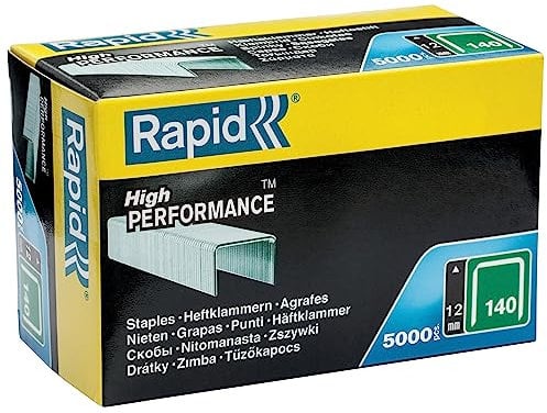 Rapid Tackerklammern Typ 140, 12mm Klammern, 5000 Stk Großpackung, Flachdrahtklammern für Holz und Folien