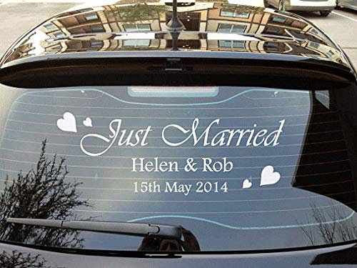 Just Married Autofenster Aufkleber Abziehbild Grafik Liebe Hochzeit Braut - Schwarz Matt