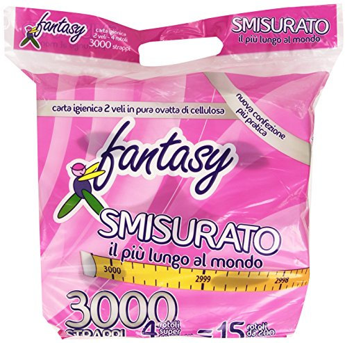 Fantasy – Papier toilette, 2 plis en pure ouate de cellulose 3000 déchirures – 4 rouleaux