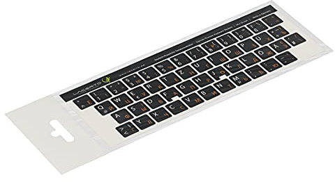 Lacerto® | 14x14mm Russisch-Deutsche Aufkleber für PC/Laptop & Notebook Tastaturen mit mattem kratzfestem Laminat | Farbe: Orange-Schwarz (Nicht transparent)