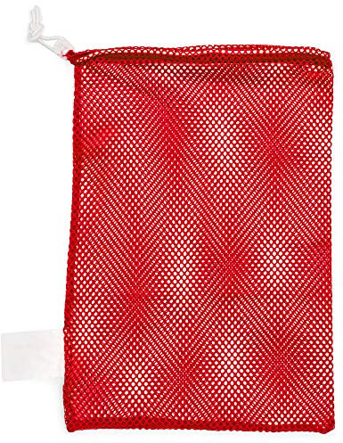 Champion Sports Mesh Sports Equipment Bag- Red, 12 x 18- Multipurpose, Nylon Drawstring Bag w/ Lock and ID Tag, for Sports Equipment, Balls, Swimming Gear - Breathable Stuff Sack