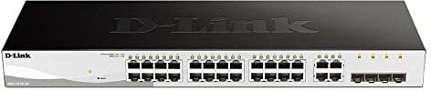 D-Link DGS-1210-24/E 24-Port Smart Managed Gigabit Switch (24x 10/100/1000Mbit/s,4X Glasfaser SFP/Combo Slots, lüfterlos & energiesparend) - Nur EU-Netzkabel
