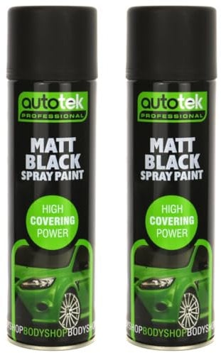 (Pack of 2) Autotek MATT BLACK 500ml Acrylic Formula Spray Paint For Plastic Metal Wood