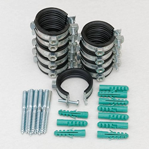 Sparset ---- 10 Stück Schraubrohrschelle 50-55 mm 1 1/2 mit Stockschraube 8x80 und Dübel 50x10