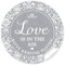 24 STICKER: Love is in the Air – Bitte kräftig pusten Schöne Etiketten mit romantischen Ornamenten und Herz für Seifenblasen-Verpackungen zur Hochzeit • Papieraufkleber: 4 cm, rund, matt in Grau