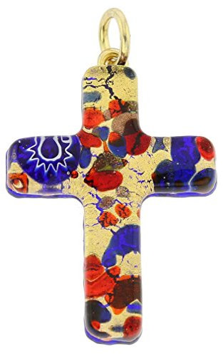 Glass Of Venice Pendentif Croix Reflets Vénitiens - Bleu Rouge