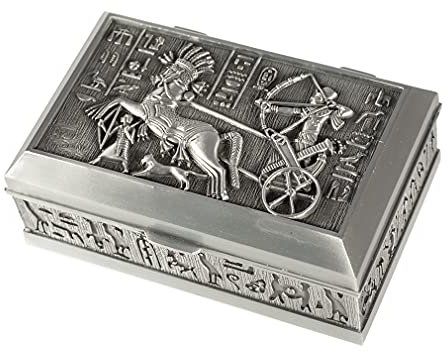 lachineuse - Schmuckkästchen Ägyptisch Kadesh – 12 x 8 x 5 cm – Dekoration Ägypten Antike – Aufbewahrungsbox für Schlüssel, Uhren – Geschenkidee Deko Box Urne – Ramses Hieroglyphen – Farbe Metall