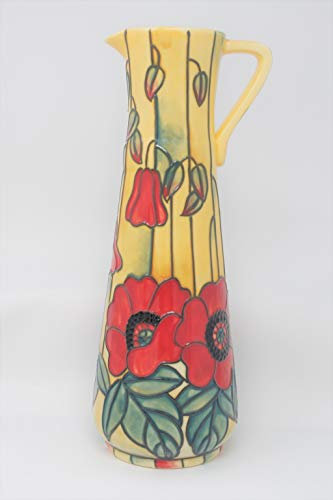 Old Tupton Ware Art Déco Motif Coquelicot Jaune 25 cm fin Carafe