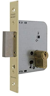Tesa Assa Abloy 203150HL Cerradura De Embutir Para Puertas De Madera Con Cilindro Latonado Entrada 50 mm, Frente Cuadrado 2031