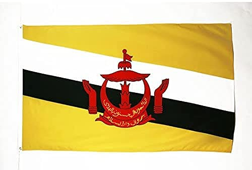AZ FLAG Brunei Flag 150x90 cm Bruneian Light Polyester 2 Grommets | Indoor use 3x5 ft decorative flag double stitched seams and reinforced edges with metal grommets lightweight polyester