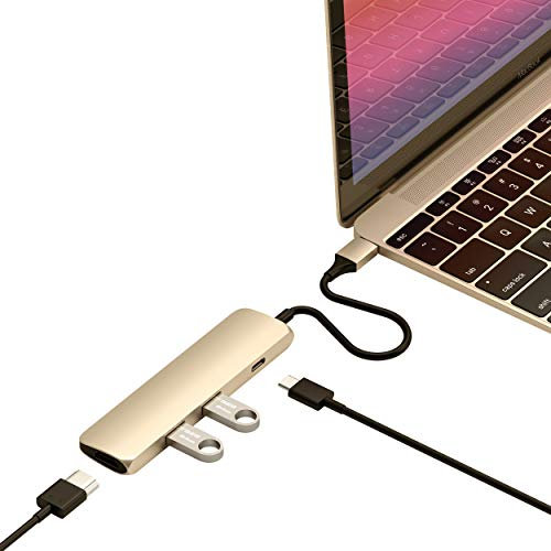 SATECHI Hub USB C 4 en 1 Slim Classic Adaptador Multipuerto con HDMI 4K@60Hz, 60W Carga PD, 2X Puertos de Datos USB-A, MacBook Air & Pro, Chromebook, ThinkPad, Windows y más – Dorado