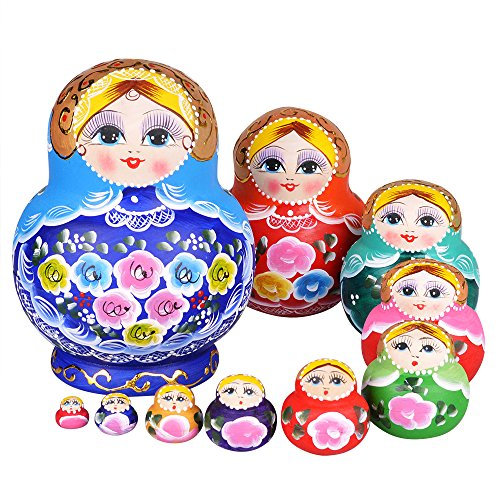 YAKELUS professionelle Matrjoschka-Marke 10 Stücken Matroschka, Matruschka, Matrjoschka,Russian Nesting Dolls,10-TLG handgemacht Das Lindenholz Geschenk Spielzeug1084