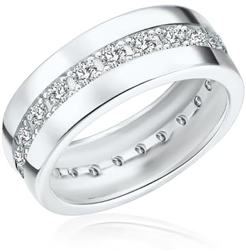 Rafaela Donata Damen Silberring aus 925/- Sterling Silber mit Zirkonia Weiß | Moderner Memoirering,Bandring,breit,Damenring mit Pavékranz