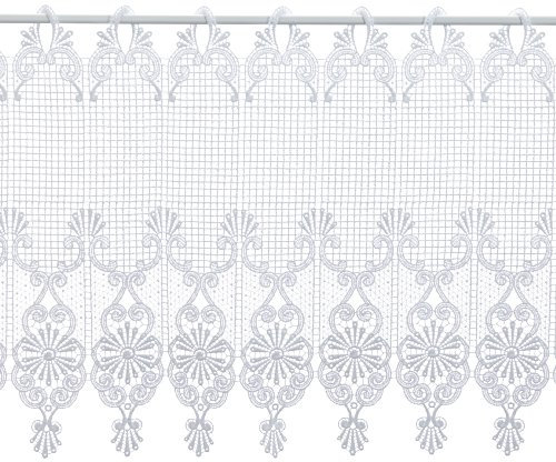Plauener Spitze by Modespitze, Store Bistro Gardine Scheibengardine mit Stangendurchzug, hochwertige Stickerei, Höhe 45 cm, Breite 176 cm, Weiß