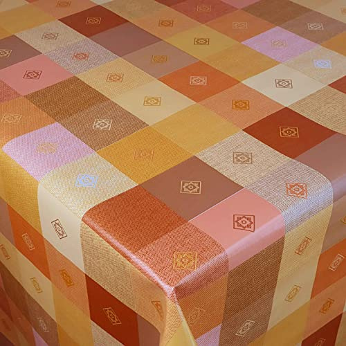 Wachstuch Wachstischdecke Gartentischdecke Leinenoptik Kariert Orange 100 x 140 cm abwaschbare Tischdecke