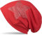 styleBREAKER Klassische leichte Unisex Beanie Mütze mit Stern Strass Applikation 04024019, Farbe:Rot