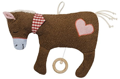 Efie Bio-Spieluhr Pferd mit Herz - 100 % Baumwolle (KBA), Füllung aus Schurwolle (kbT), GOTS-Zertifiziert - handgefertigt - Babyspielzeug - Melodie (LaLeLu)