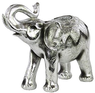 Urban Trends Resina de pie Trumpeting, diseño de Elefante con Manta de Ceremonial En Acabado de Pintura, Color Plateado