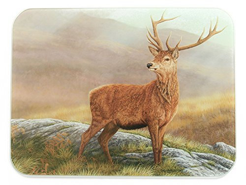 Red Stag, Premium Chopping Board Worktop Saver Glass with Deer by British Wildlife Artist Robert E Fuller Kitchen Gift 40x30 cm Glass Kitchenware, Home.