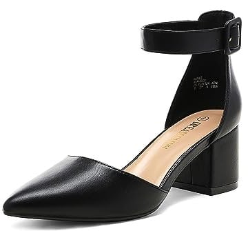 DREAM PAIRS Womens Court Shoes Elastic Ankle Straps ANNEE,Size 8,Black/Pu,ANNEE