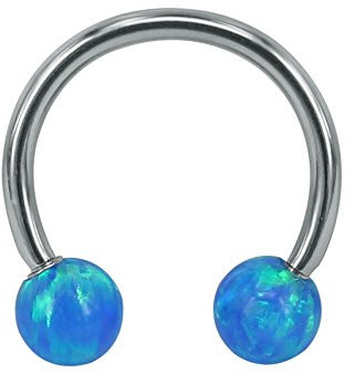 Opal Edelstah Hufeisen Piercingschmuck - 2 Größen - Kugeln zum Schrauben - Septum, Nase, Helix, Tragus, Lippe, Brust, Augenbraue, Ohr Piercing ([8mm] - Blauer Opal)